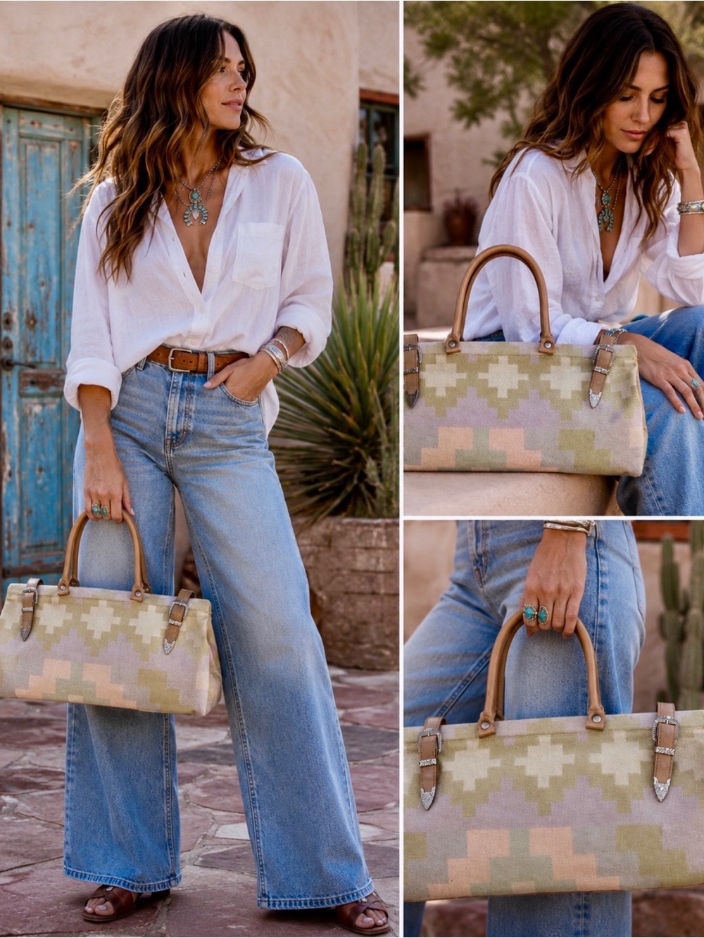 Vintage Bag Bazaar Southwestern
Geometric Canvas Western Pastel Buckle Bag 💚🎀
